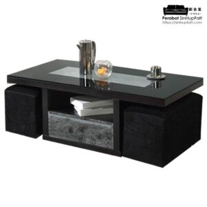 MDF Board With Tempered Glass Coffee Table And Fabric Stool