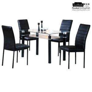 Dining Set With Glass Top And PU Chair With Strong Leg