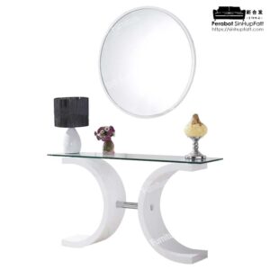 White MDF Board With Glass Top For Console Table With Wall Mirror