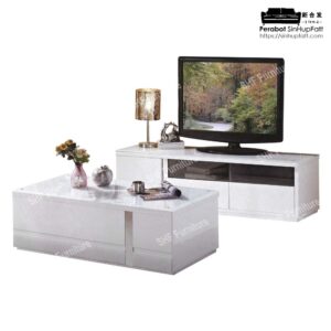 White Color MDF Board With Glass Top For Tv Cabinet And Coffee Table