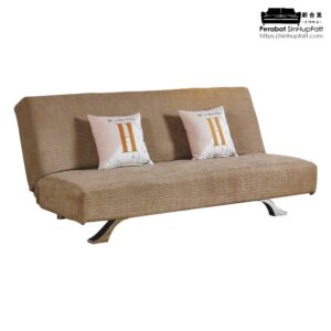 Fabric Sofa bed  With Chrome Legs And Two Pillows