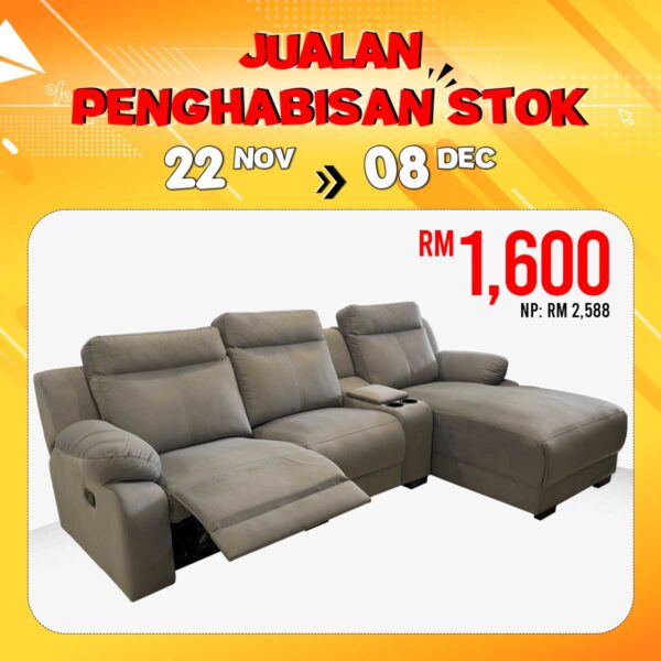 VDZ 7118L Sofa 3L Fabric with 1 Recliner RM 2588