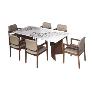 Rectangular Dining Table- White Marble Table Top Dining Set