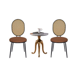 White Table Top and Brown Chair Set