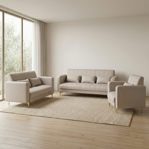 Modern 1+2+3 Sofa Set with Easy-Clean Fabric and Gold Legs