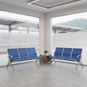 3-Seater Blue Public Waiting Chair with Aluminum Frame